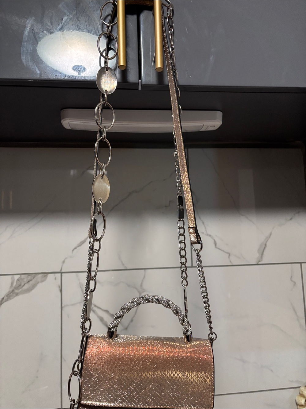 Aldo Metallic Rose Gold Crossbody Bag with Braided Handle- NWOT Extra chain/ CB